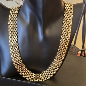 Vintage Goldtone Mesh Chain‑Link Necklace – Approx. 18"